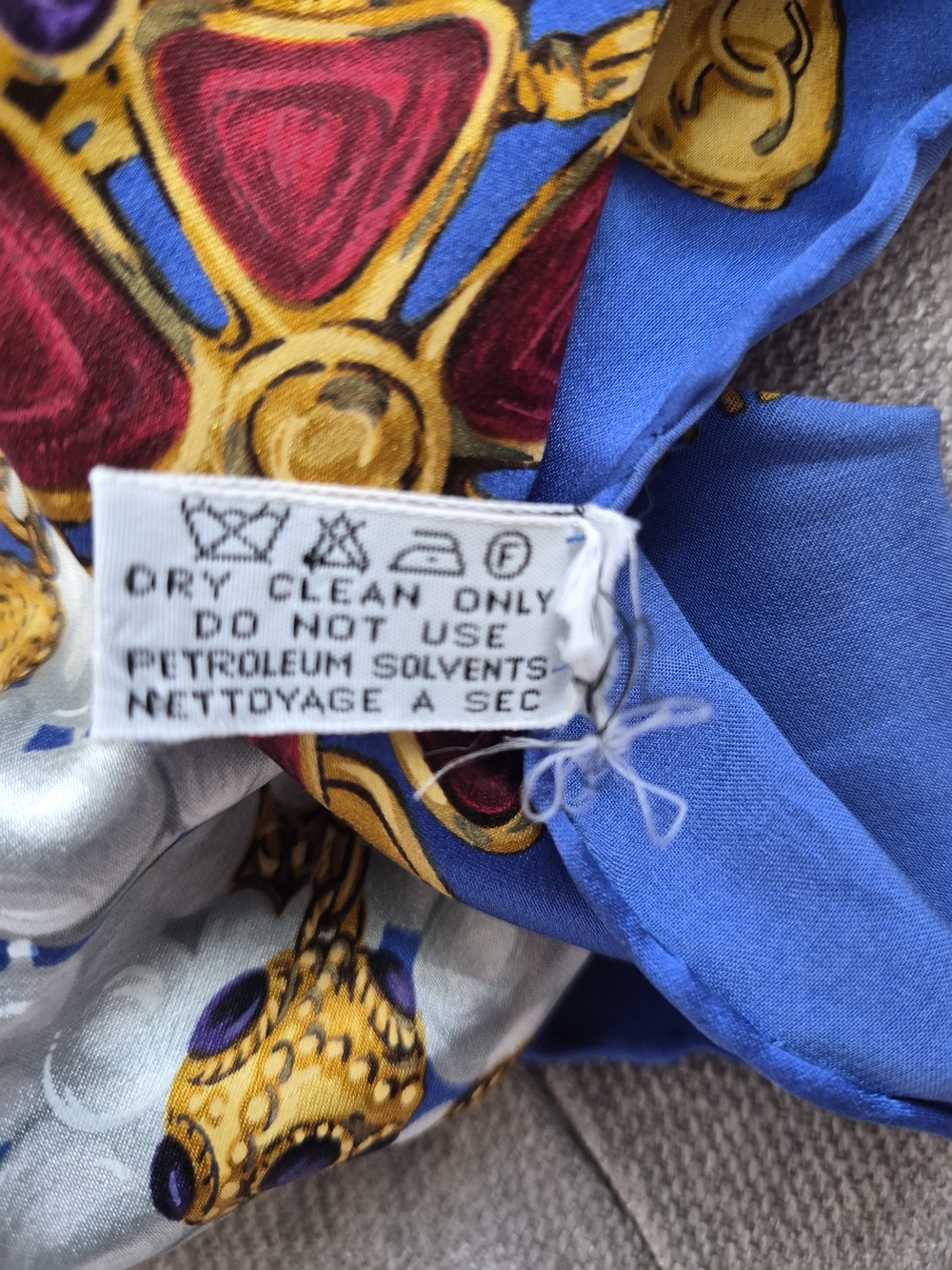 Vintage Chanel Blue Silk Scarf with Jewel Chain Border 33" Made In Italy - Picture 11 of 11